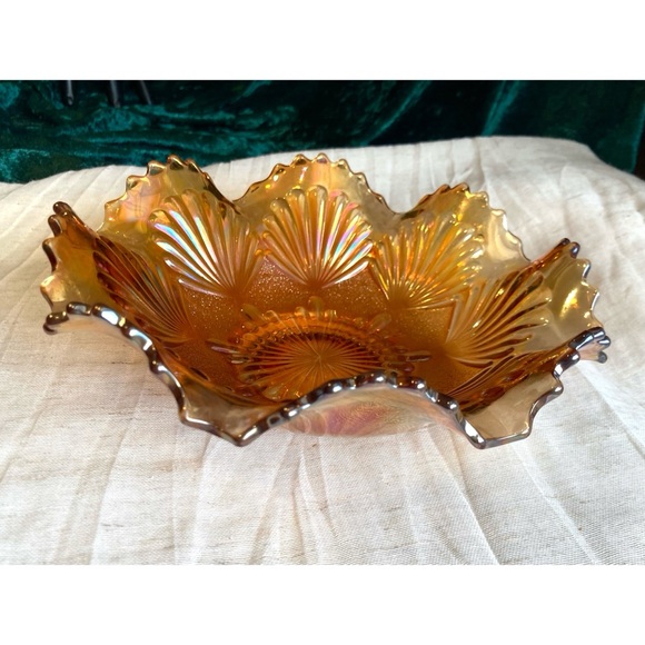 Vintage Other - Vintage Carnival Glass Dish Amber Orange Gold Iridescent